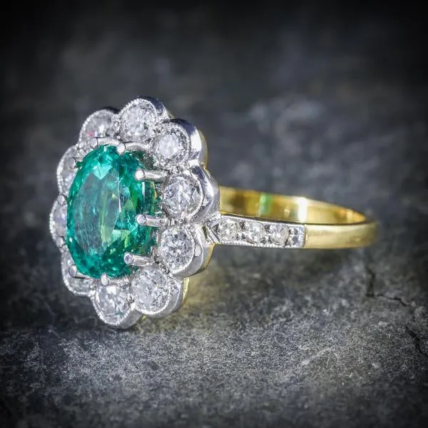 Art Deco Style Emerald Diamond Engagement Ring 3.20Ct Emerald