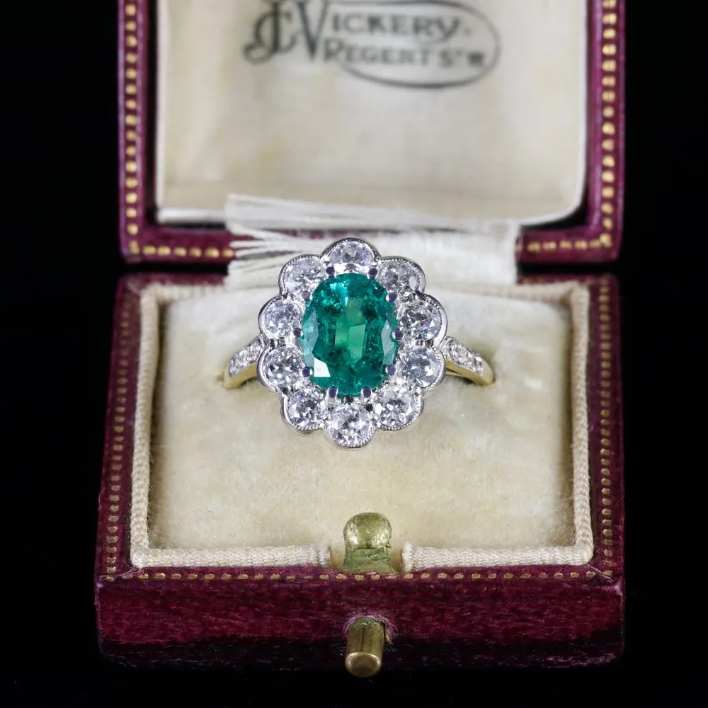 Art Deco Style Emerald Diamond Engagement Ring 3.20Ct Emerald