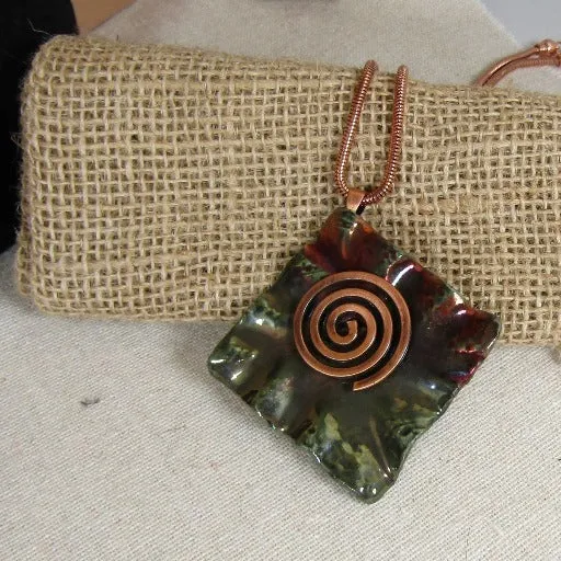 Artisan Multi-luster Raku Ceramic  Handmade Ceramic Pendant Necklace