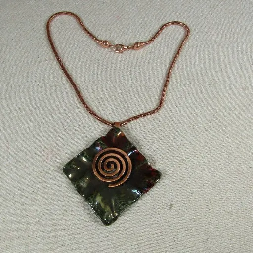 Artisan Multi-luster Raku Ceramic  Handmade Ceramic Pendant Necklace