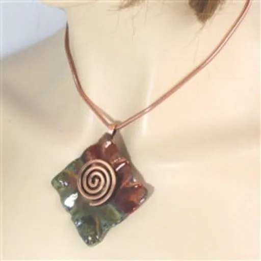 Artisan Multi-luster Raku Ceramic  Handmade Ceramic Pendant Necklace