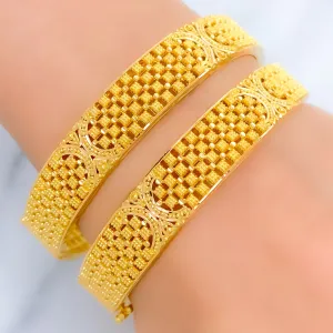 Beautiful Symmetrical Checkered 22k Gold Bangles