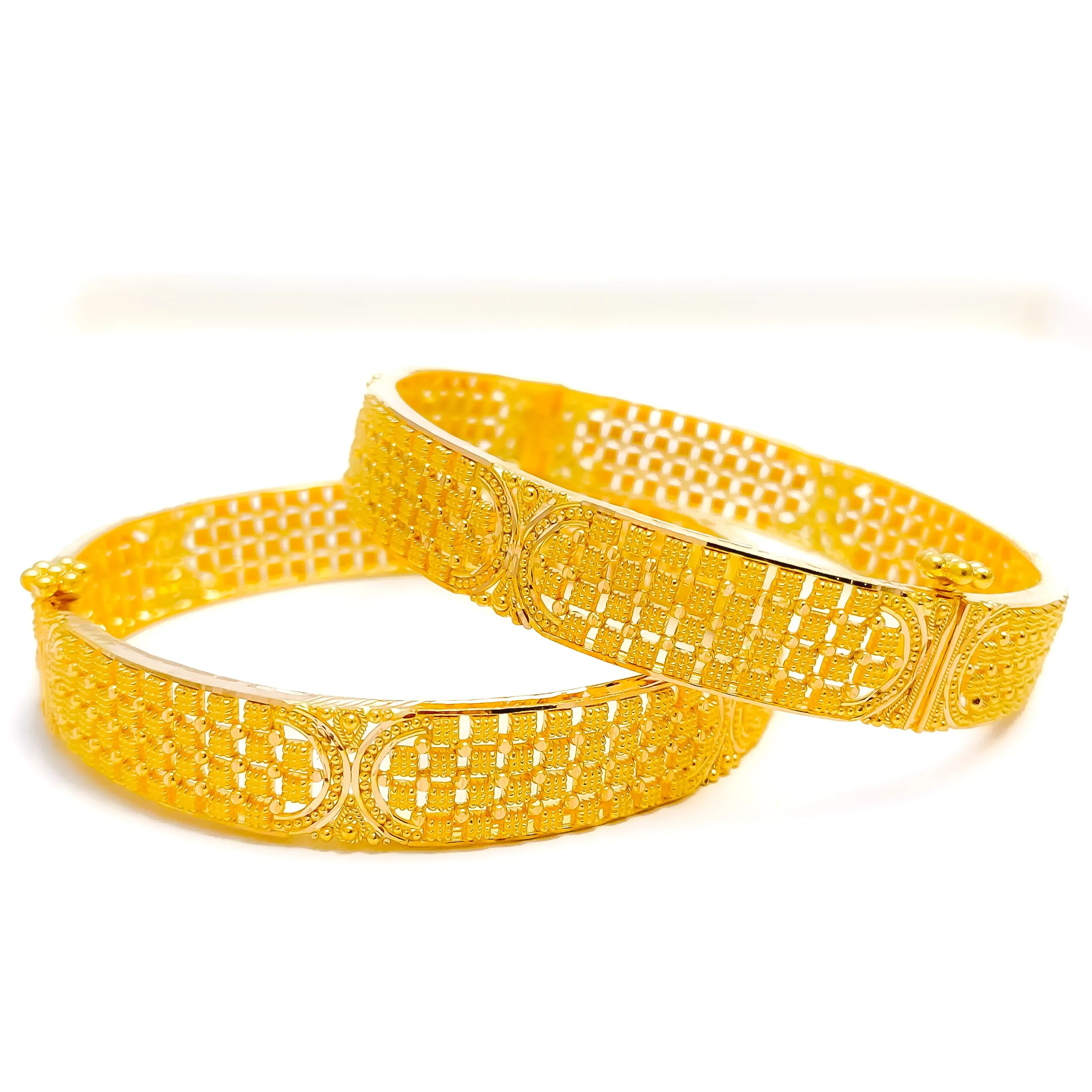 Beautiful Symmetrical Checkered 22k Gold Bangles