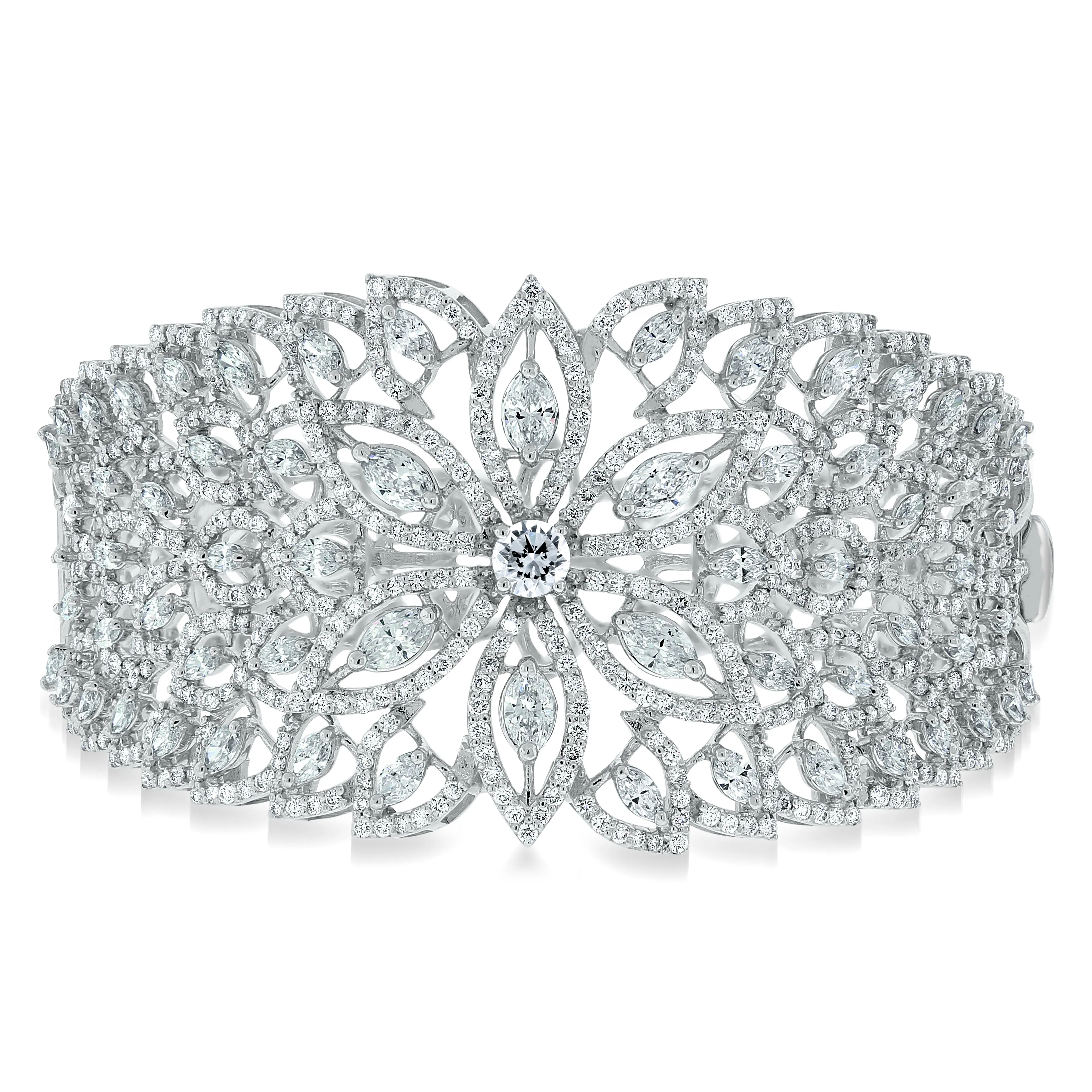 Beauvince Marquise Diamond Halo Cuff Bangle in White Gold