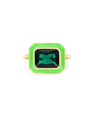 Bezel Statement Ring- Bright Green- Gold