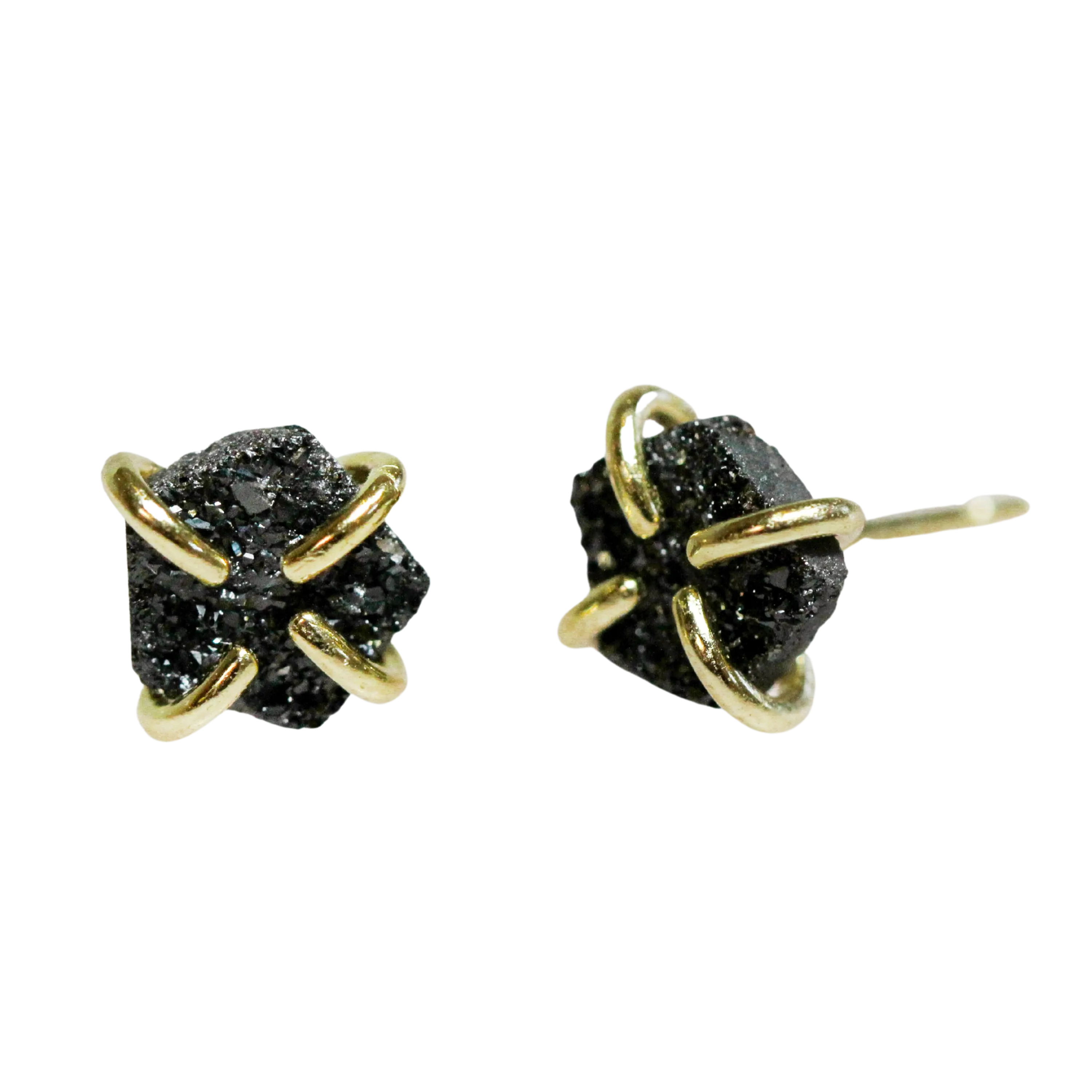 Black Druzy Prong Earrings