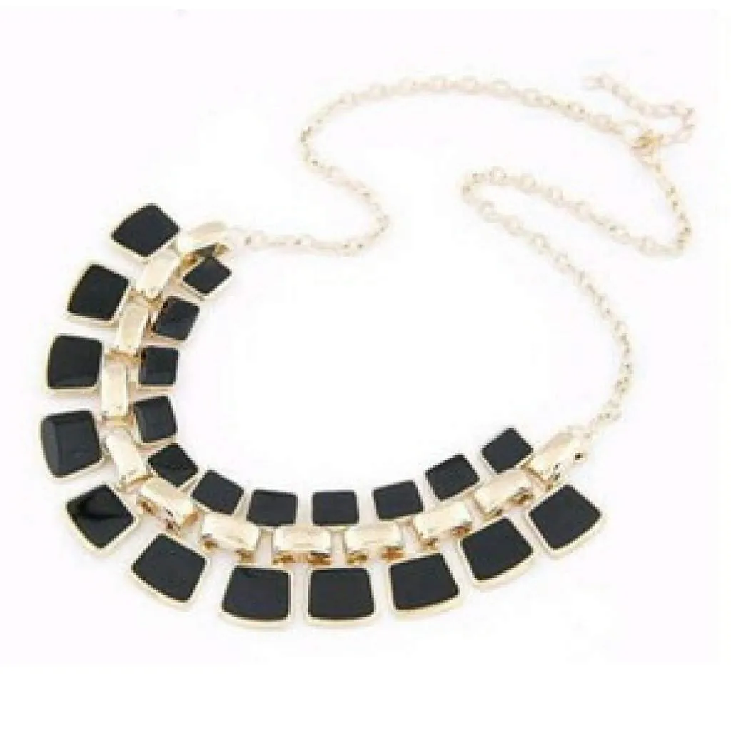 Black Square Enamel Link Collar Necklace