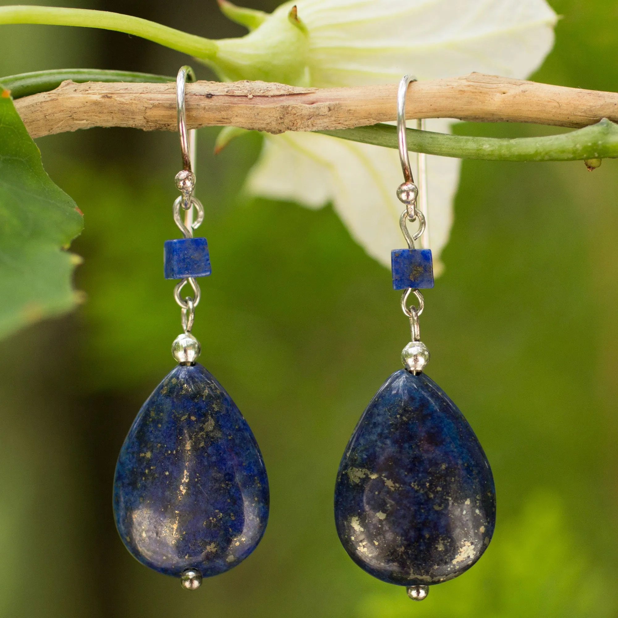 Blue Lily Lapis Lazuli Silver Earrings