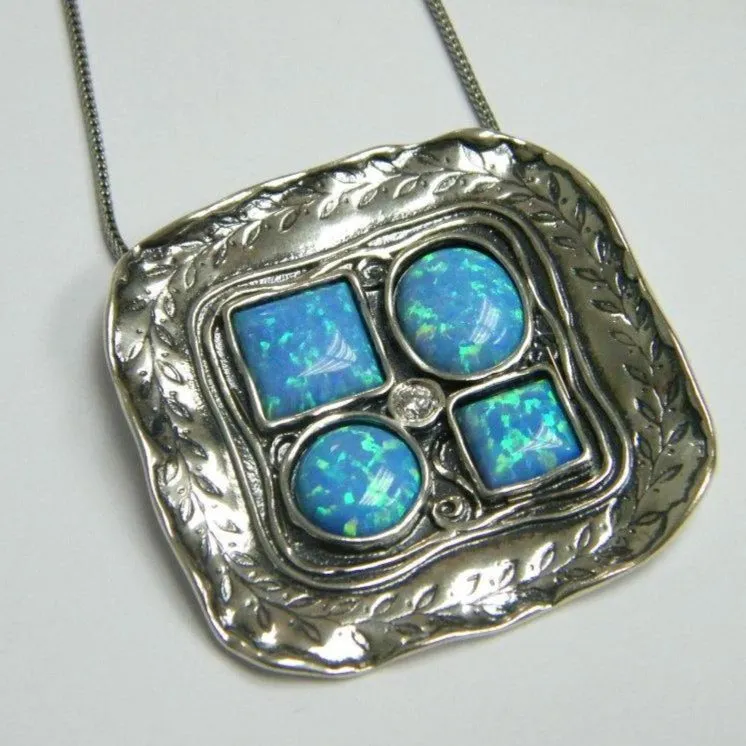 Blue Opals Pendant necklace sterling silver jewelry for woman