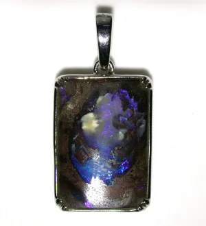 Blue wood replacement solid boulder opal pendant