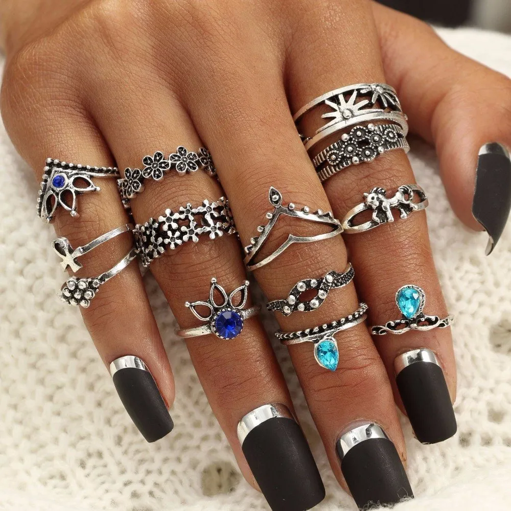 Bounty of Bands Boho Midi-Knuckle Rings Set of 13