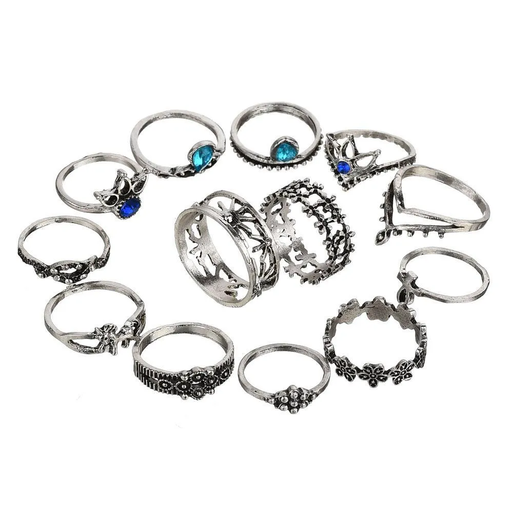 Bounty of Bands Boho Midi-Knuckle Rings Set of 13