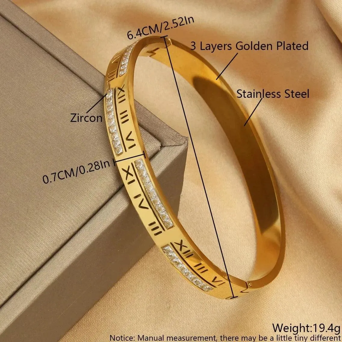 Bracelets Charm Jewelry - Golden Plated - Wide Opening Bangles - Roman Numeral - TSJ22