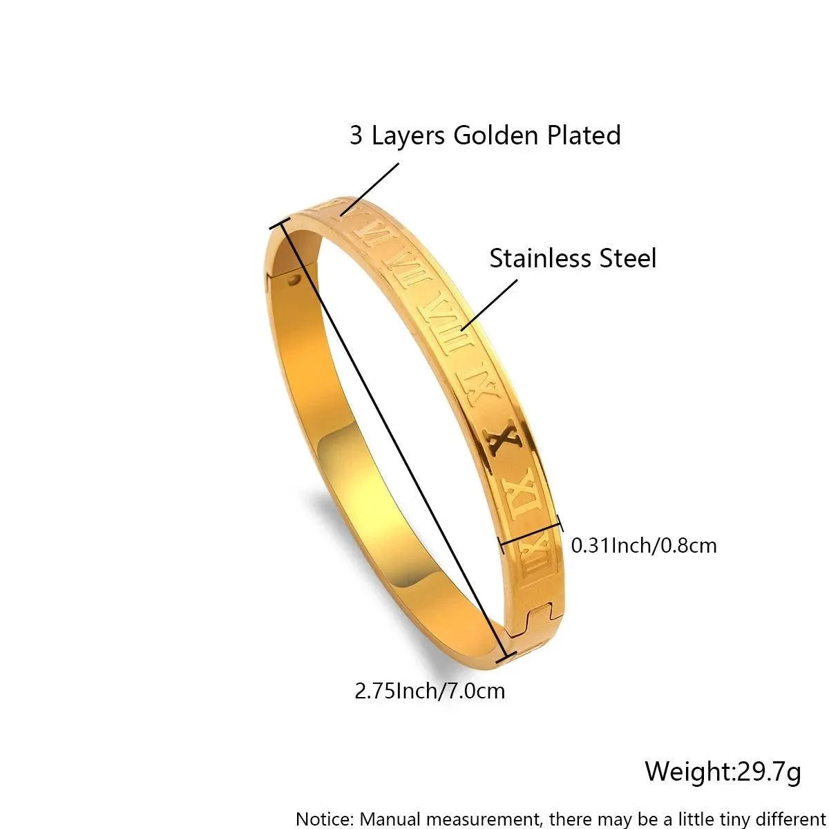 Bracelets Charm Jewelry - Golden Plated - Wide Opening Bangles - Roman Numeral - TSJ22