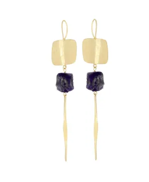 Brass Earrings with Raw Amethyst