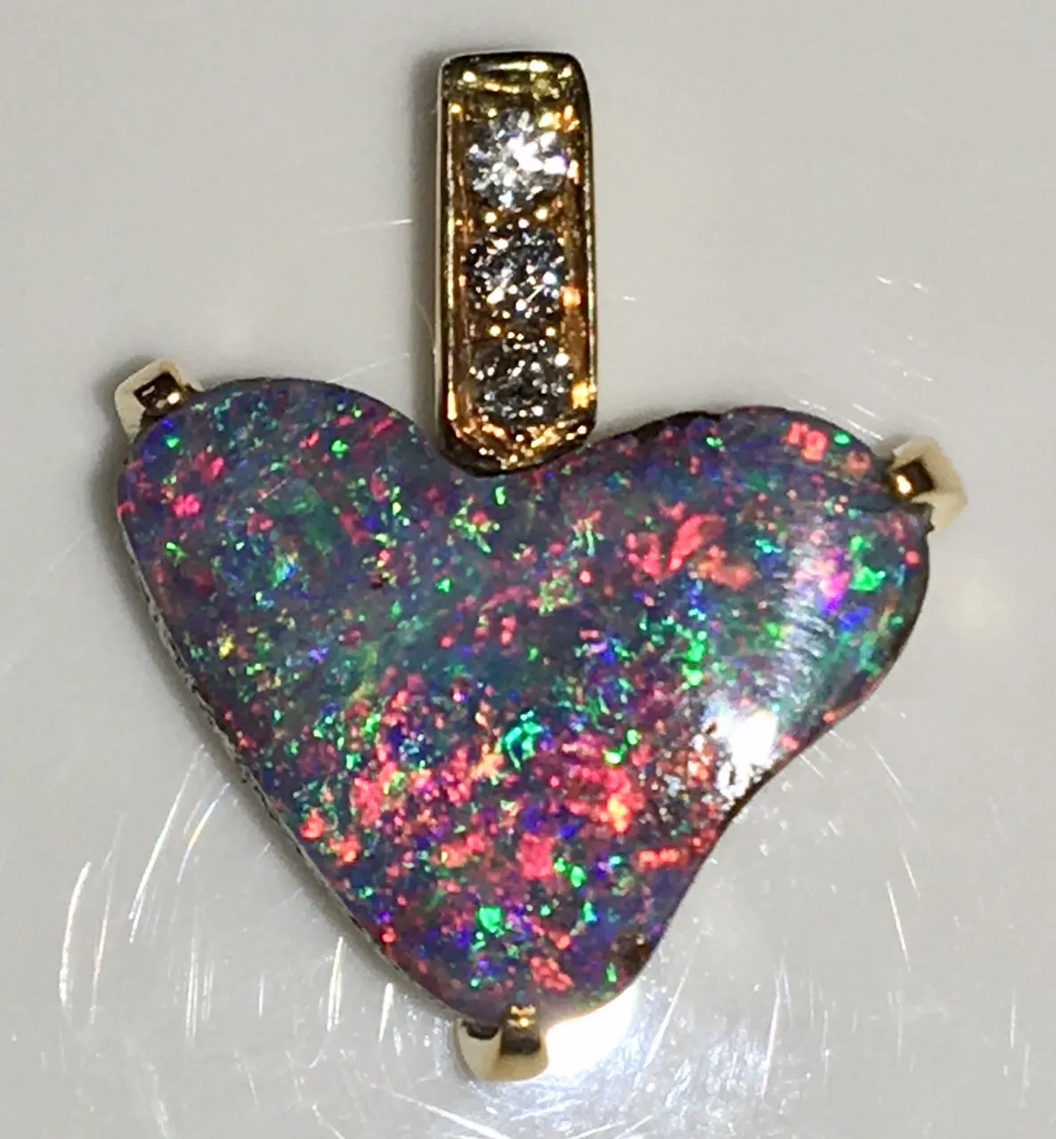 Bright Hot Pink Multi Coloured Heart solid boulder opal pendant