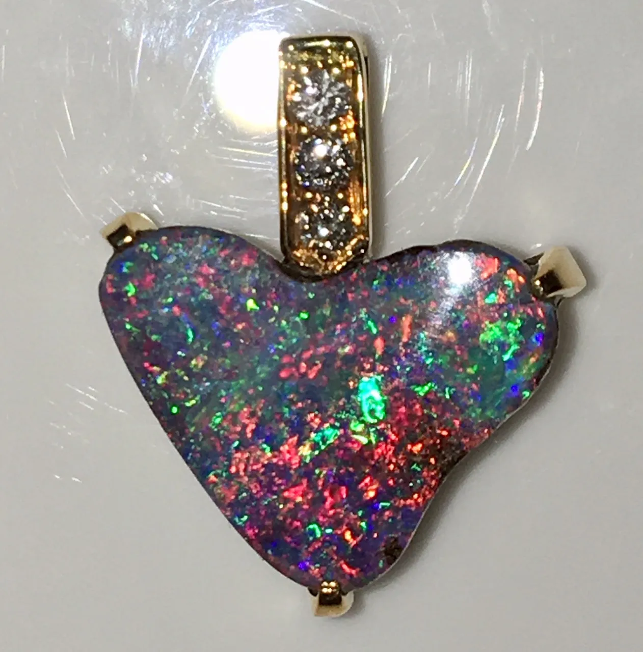 Bright Hot Pink Multi Coloured Heart solid boulder opal pendant