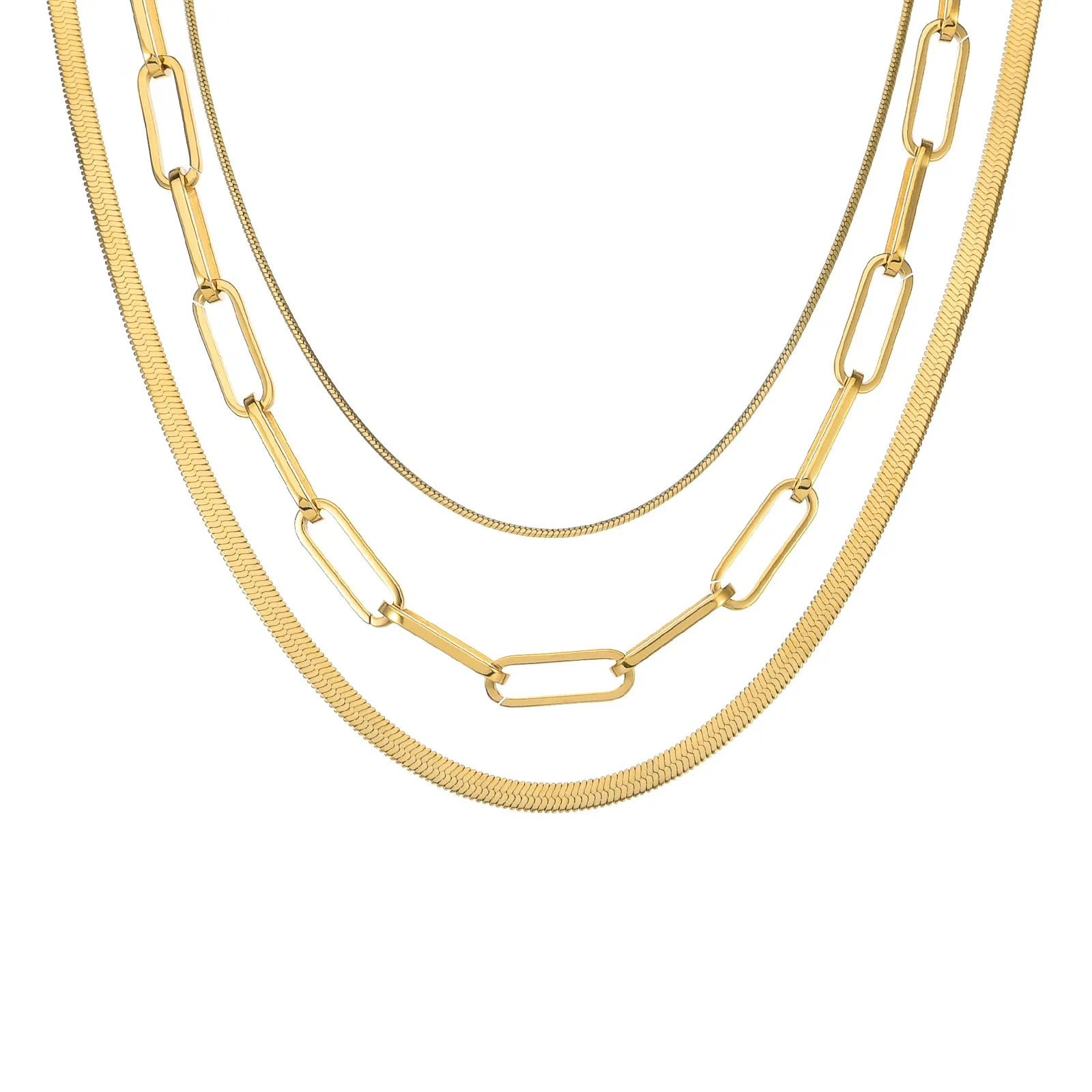 C001G B.Tiff Gold Octagonal Herringbone Chain Necklace