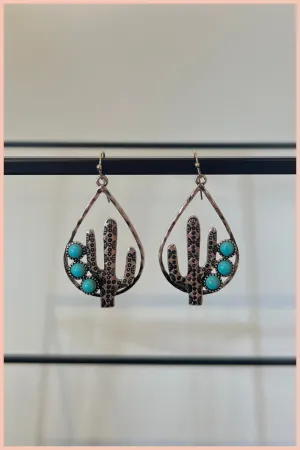 Cactus Hoop w/ Turquoise Detailed Earrings