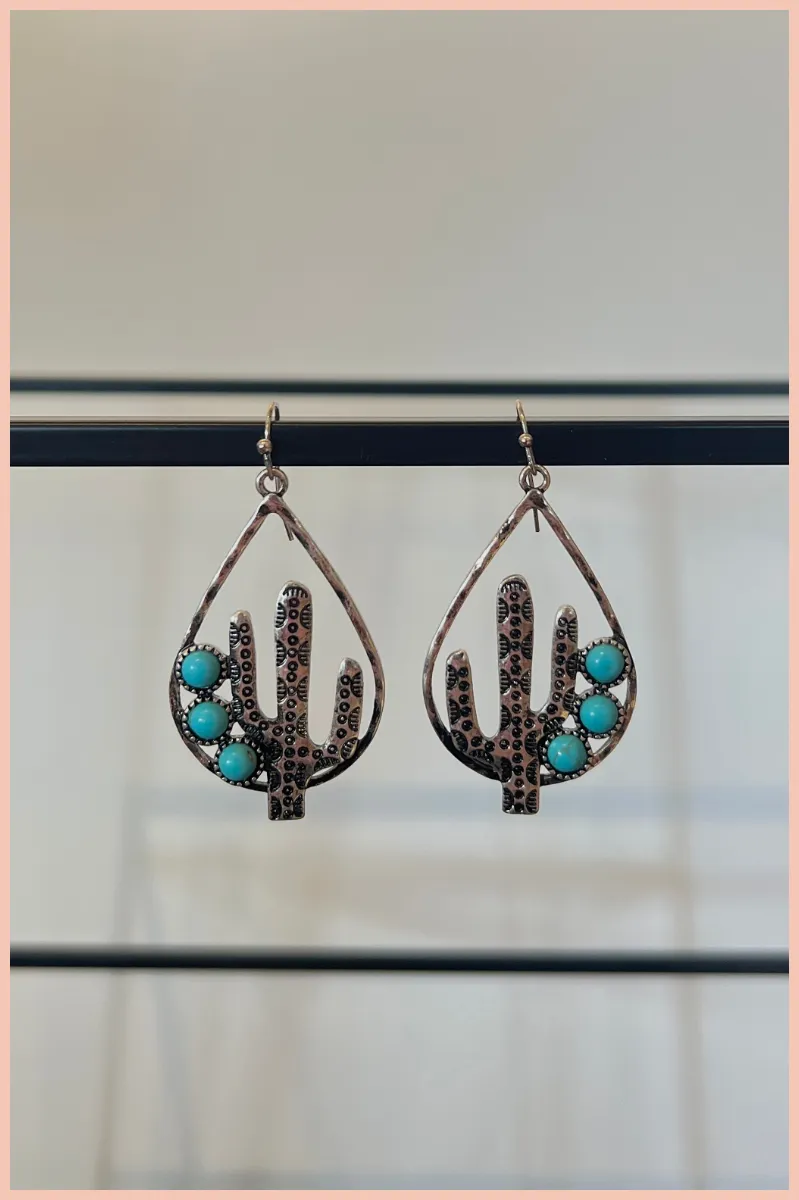 Cactus Hoop w/ Turquoise Detailed Earrings