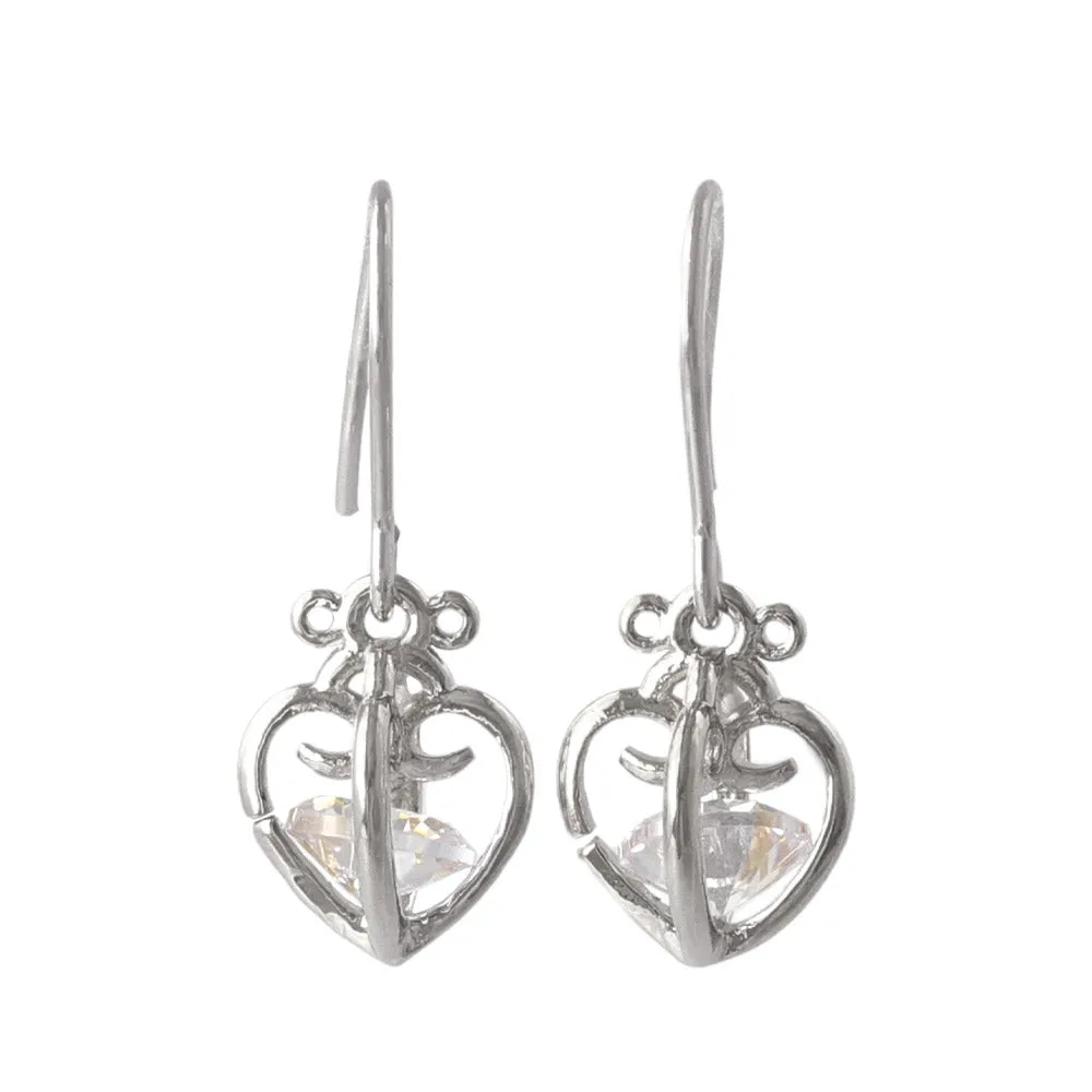 Caged Heart Stone Drop Earrings