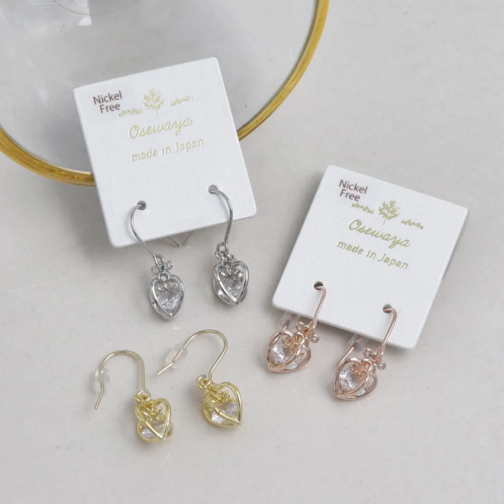 Caged Heart Stone Drop Earrings