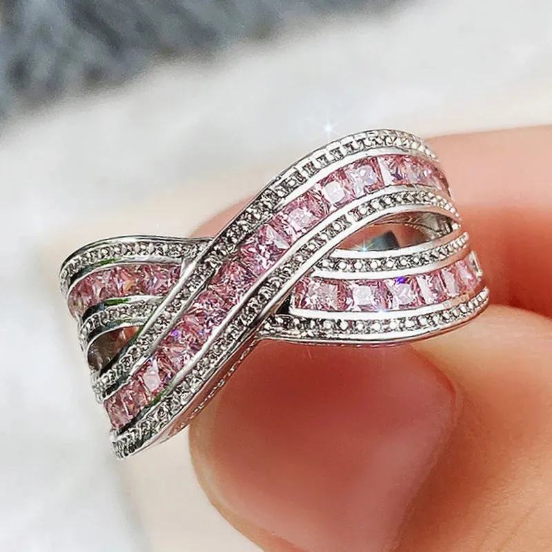 CAOSHI Young Temperament Lady Rings with Bright Pink Zirconia Modern Style Exquisite Design Wedding Bands Sweet Girl Jewelry