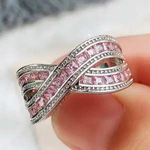 CAOSHI Young Temperament Lady Rings with Bright Pink Zirconia Modern Style Exquisite Design Wedding Bands Sweet Girl Jewelry