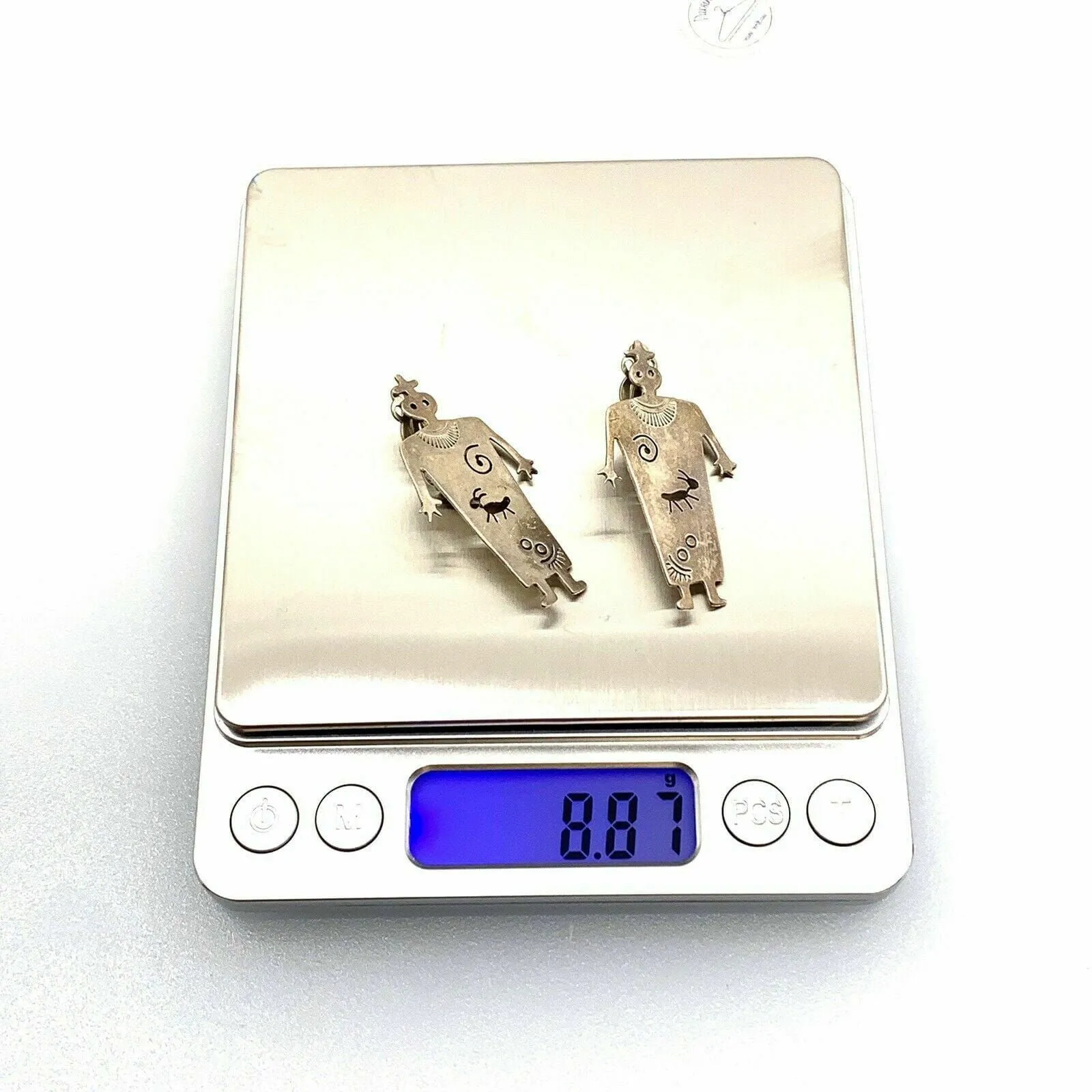 Charming Vintage Hopi Cutout Ant Man Clip On Earrings - 1.75" Silver