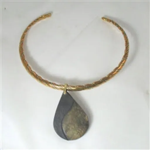 Choker with Statement Large Teardrop  Handmade Pendant Raku Glaze