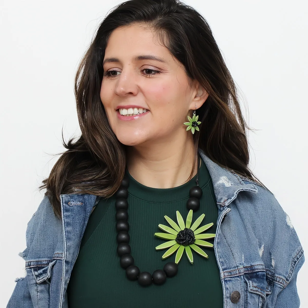 Chunky Green Flower Statement Necklace