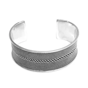 Chunky Sterling Silver Cuff Bangle Bracelet for Women - Adjustable Size