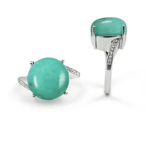 Compressed Turquoise  Gemstone Ring with 14 Round Shape White CZ Stones