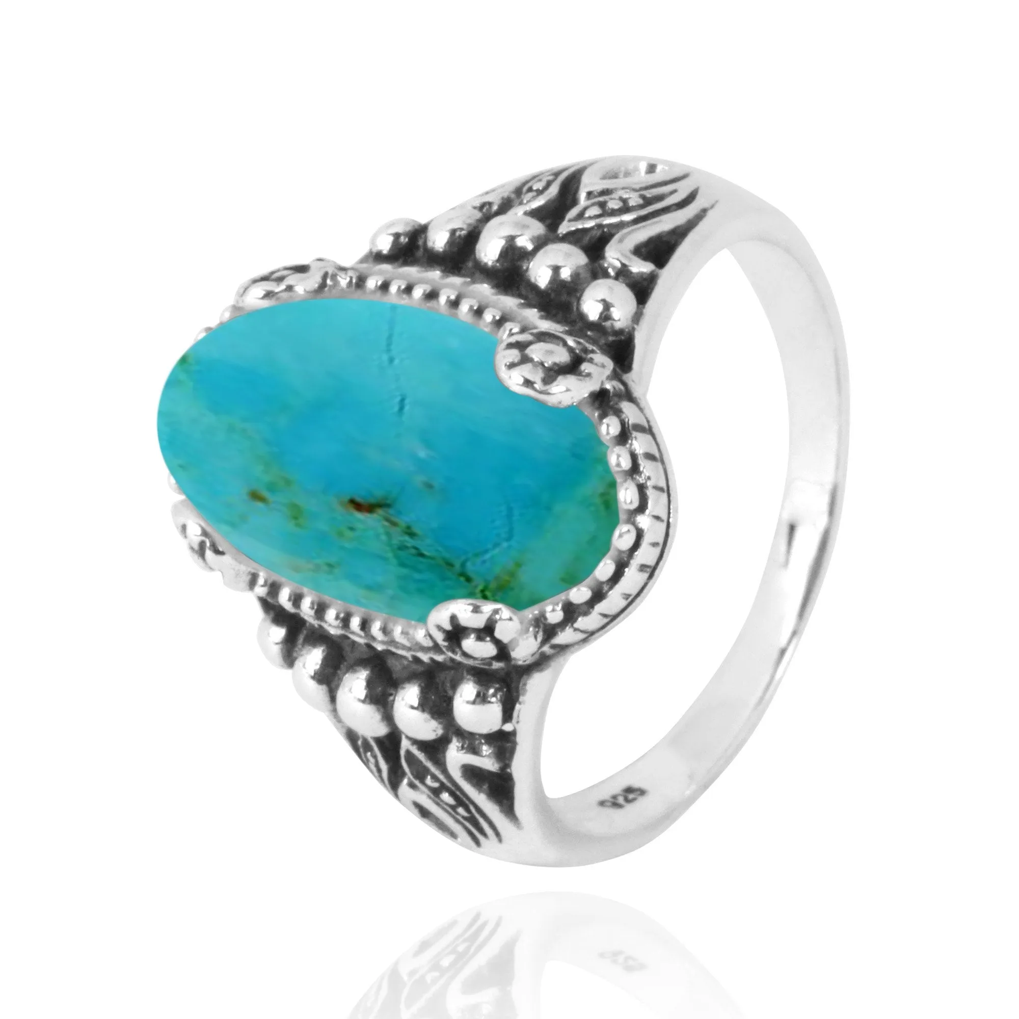 Compressed Turquoise Oxidized Silver Gemstone Ring