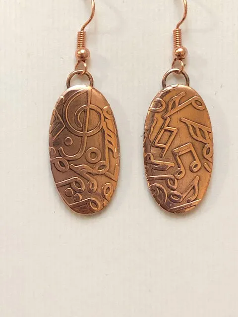 Copper Earrings with Music Notes