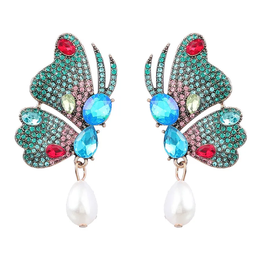 Cute Dainty Unique Gorgeous Sparkly Butterfly Crystal Earrings