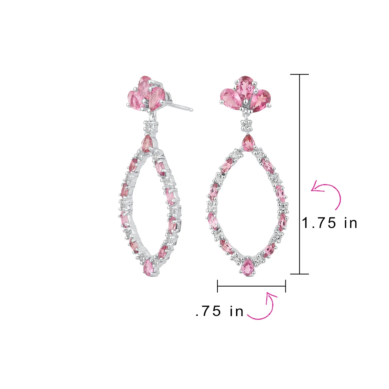 Dangle Gemstone Earrings Pink Tourmaline Topaz Tanzanite Teardrop Chandelier