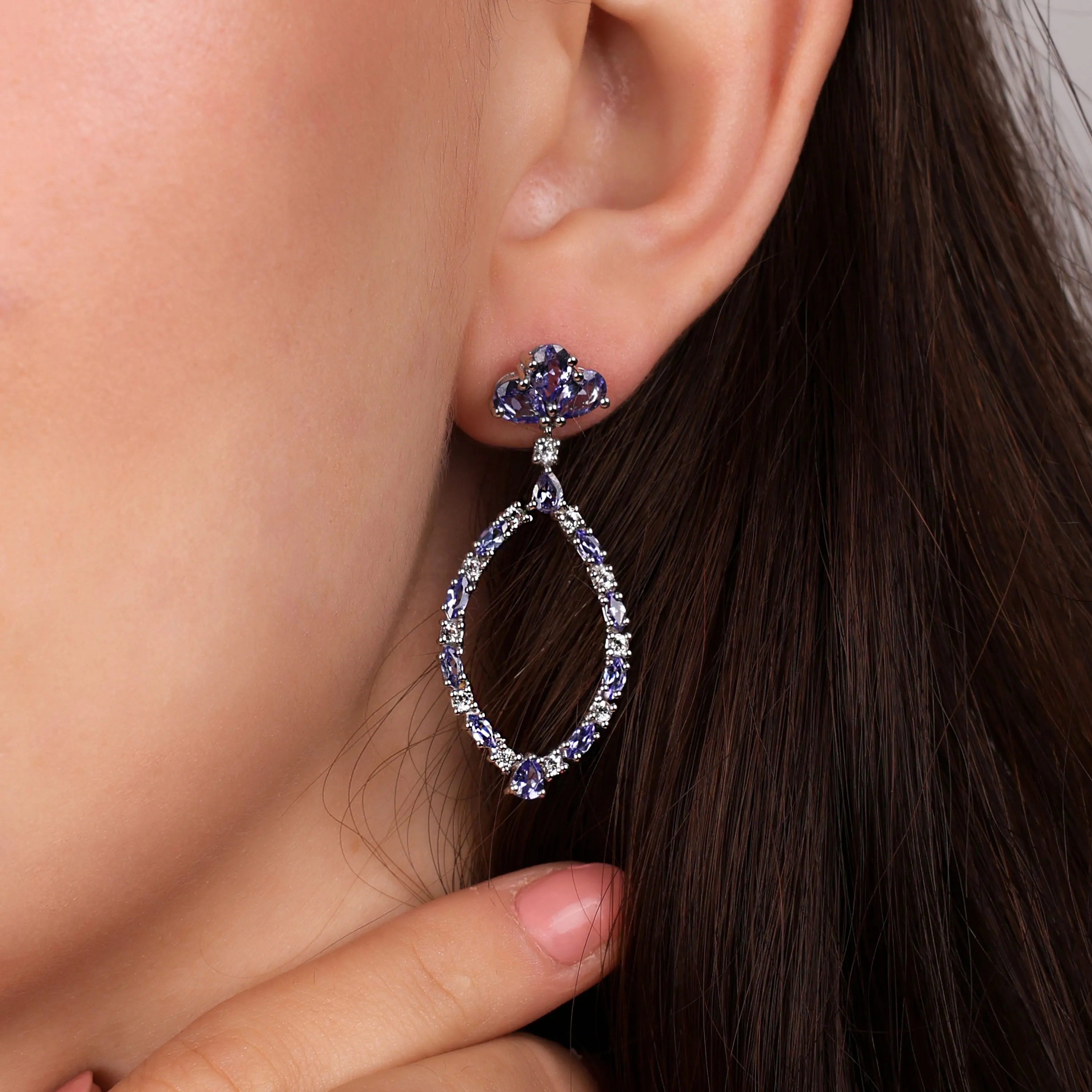 Dangle Gemstone Earrings Pink Tourmaline Topaz Tanzanite Teardrop Chandelier