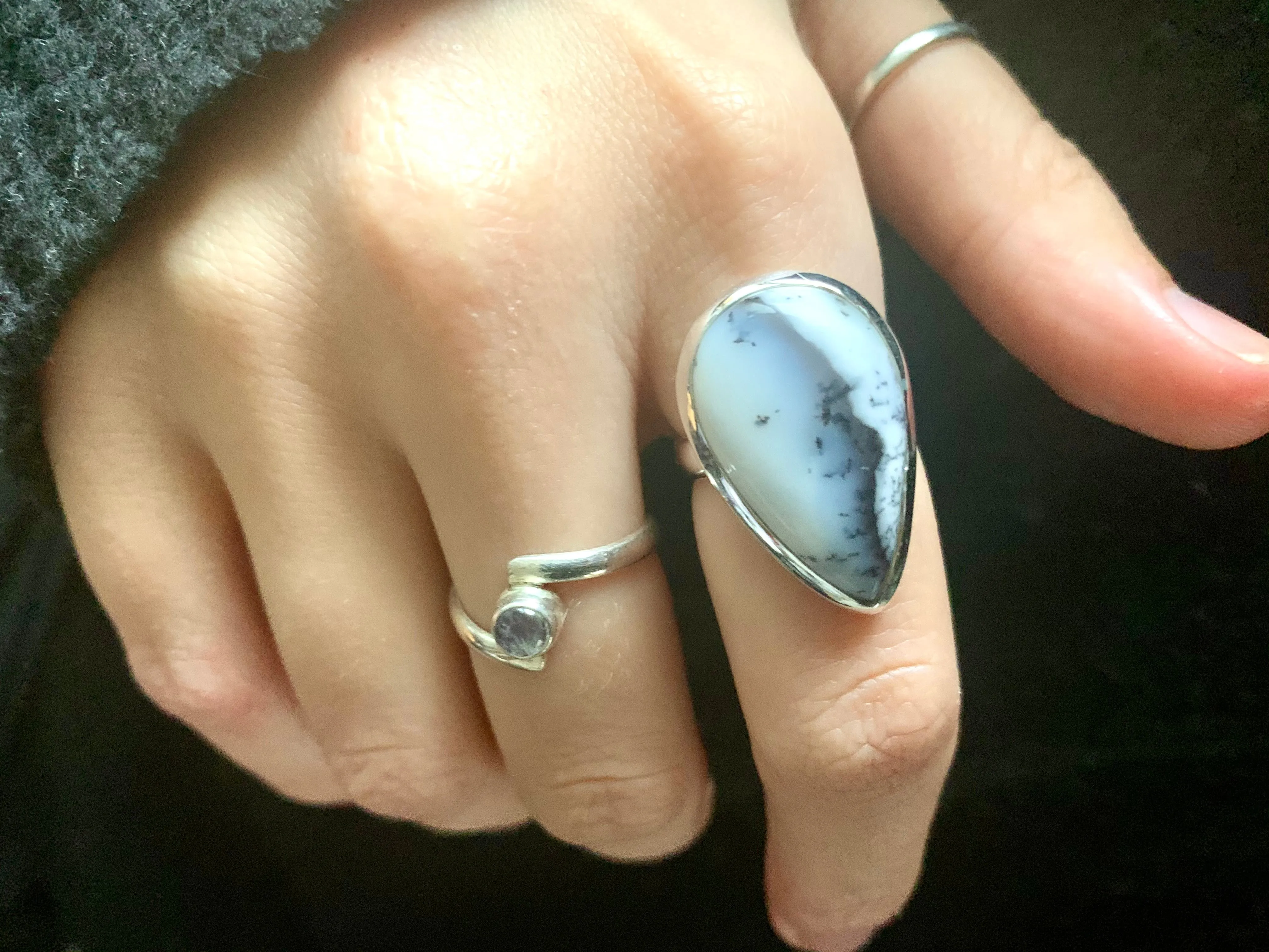 Dendritic Agate Ariel Ring - Medium Teardrop (US 6.5)