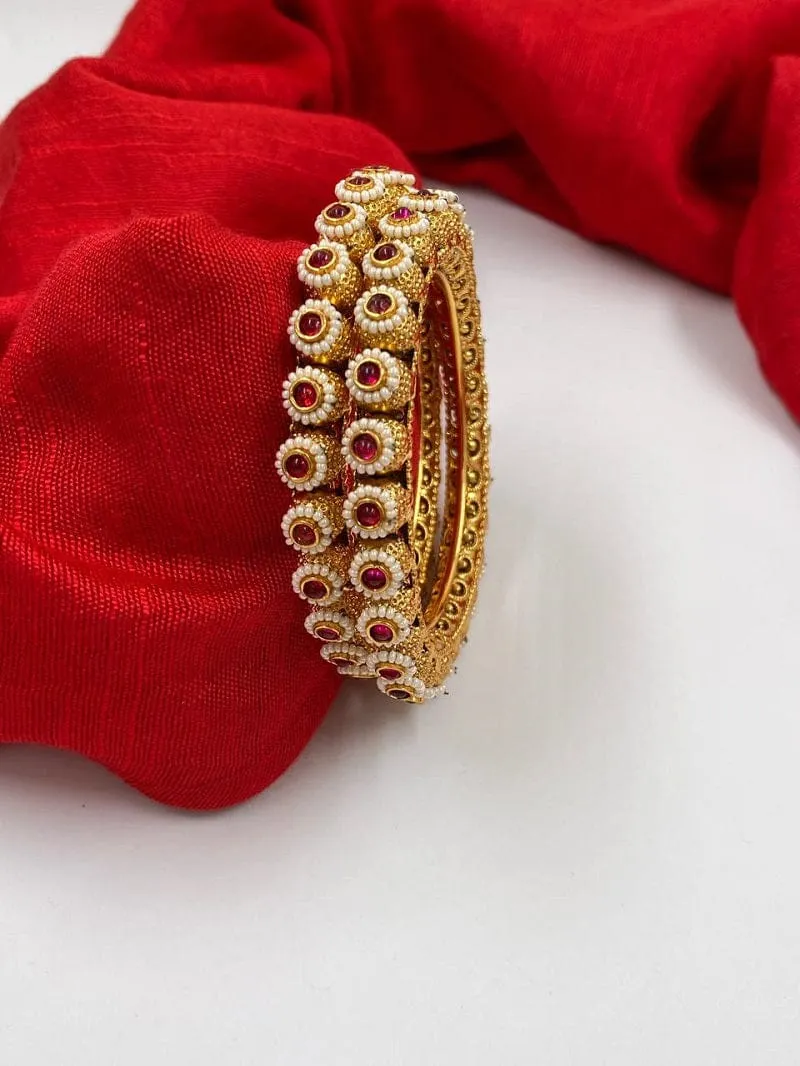 Designer Gold Plated Pearls Pacheli Bangles For Women By Gehna Shop