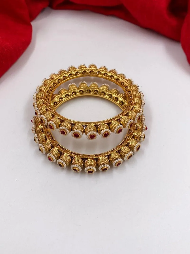 Designer Gold Plated Pearls Pacheli Bangles For Women By Gehna Shop