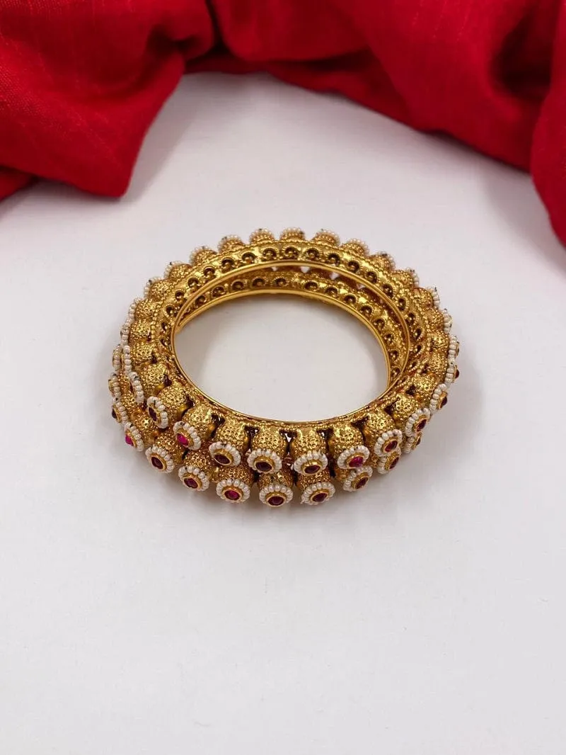 Designer Gold Plated Pearls Pacheli Bangles For Women By Gehna Shop