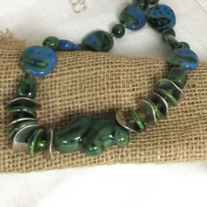 Designer's Green Handmade Kazuri Necklace Elephant