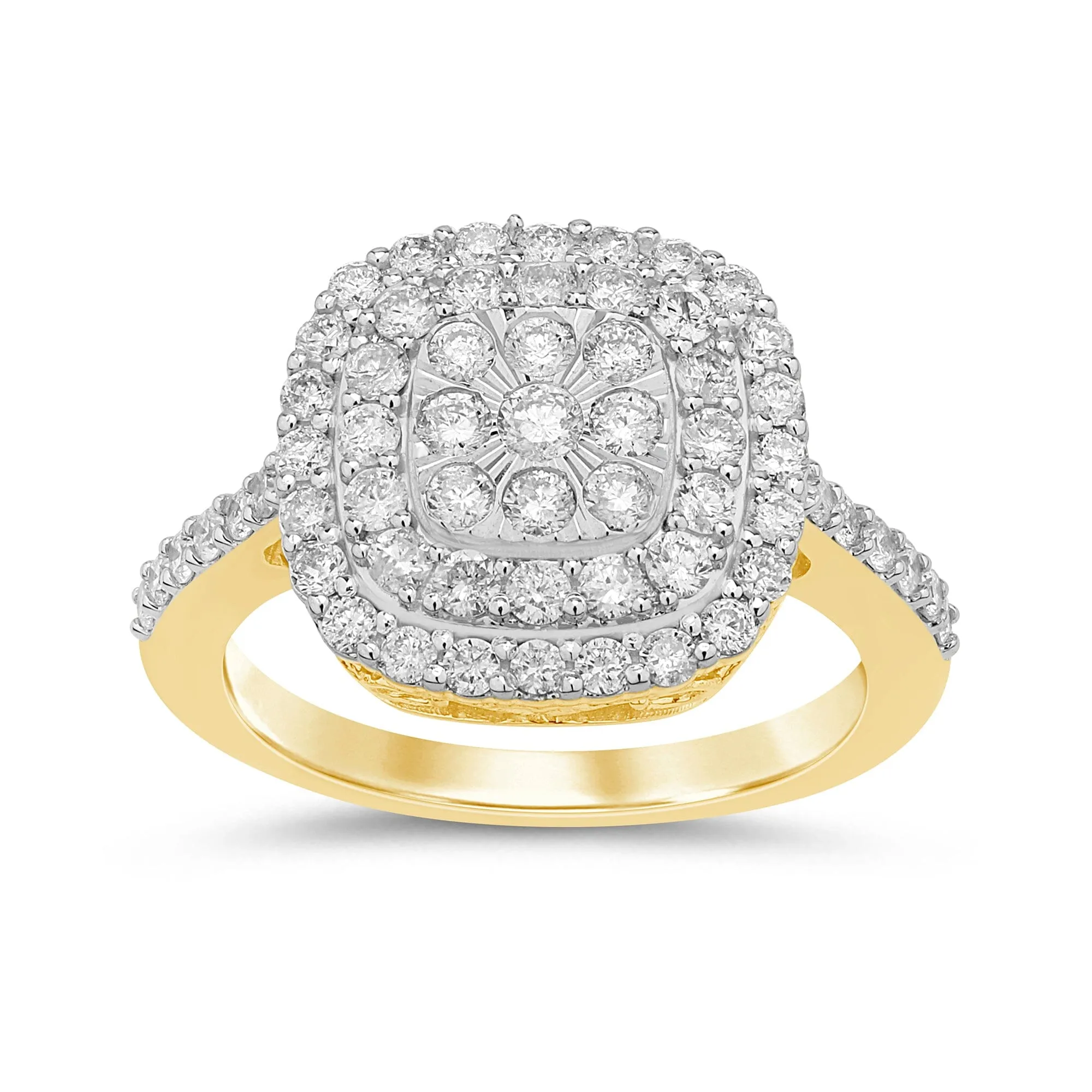 Double Halo Square Look Ring with 1.00ct of Diamonds in 9ct Yellow Gold