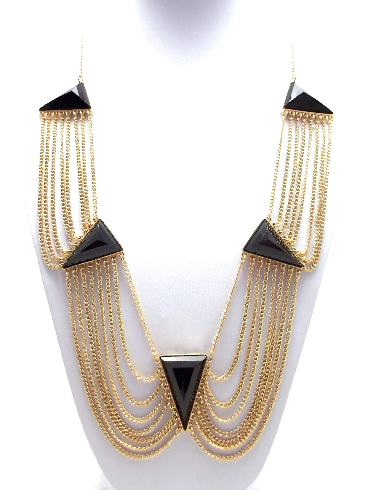 Draped Layered Gemstone Chain Statement Necklace