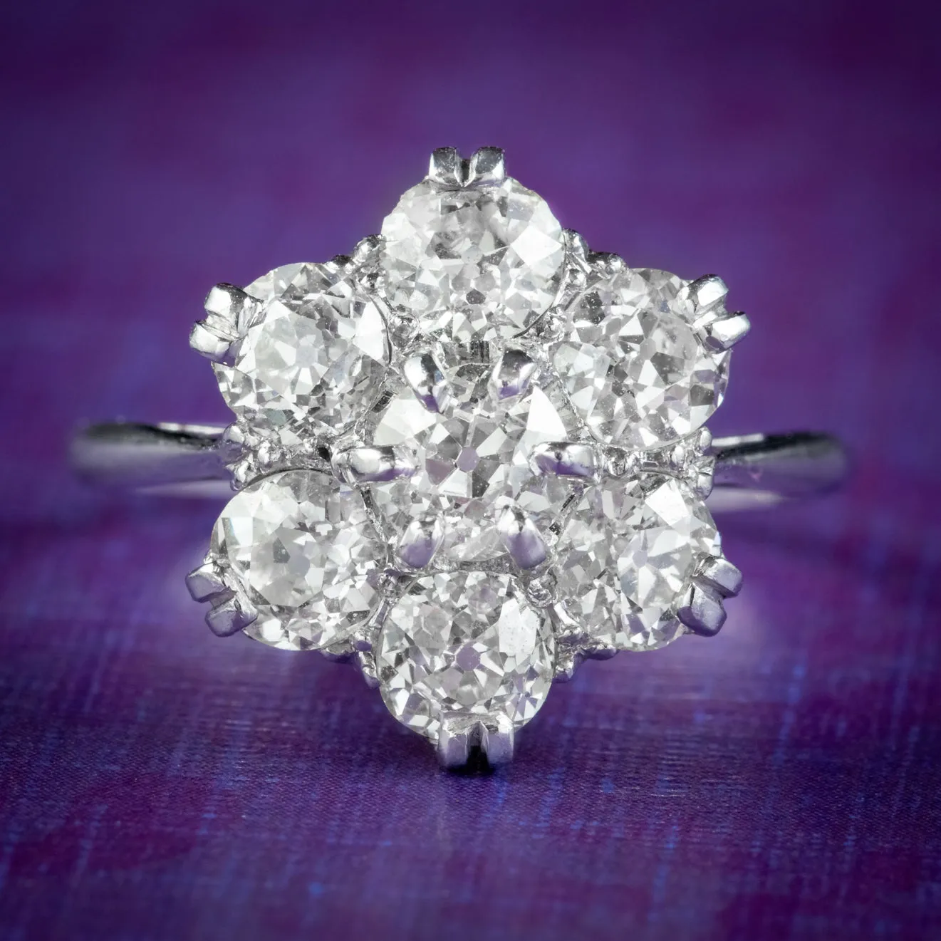 Edwardian Style Diamond Cluster Ring 18ct Gold Platinum 2.10ct Of Diamond