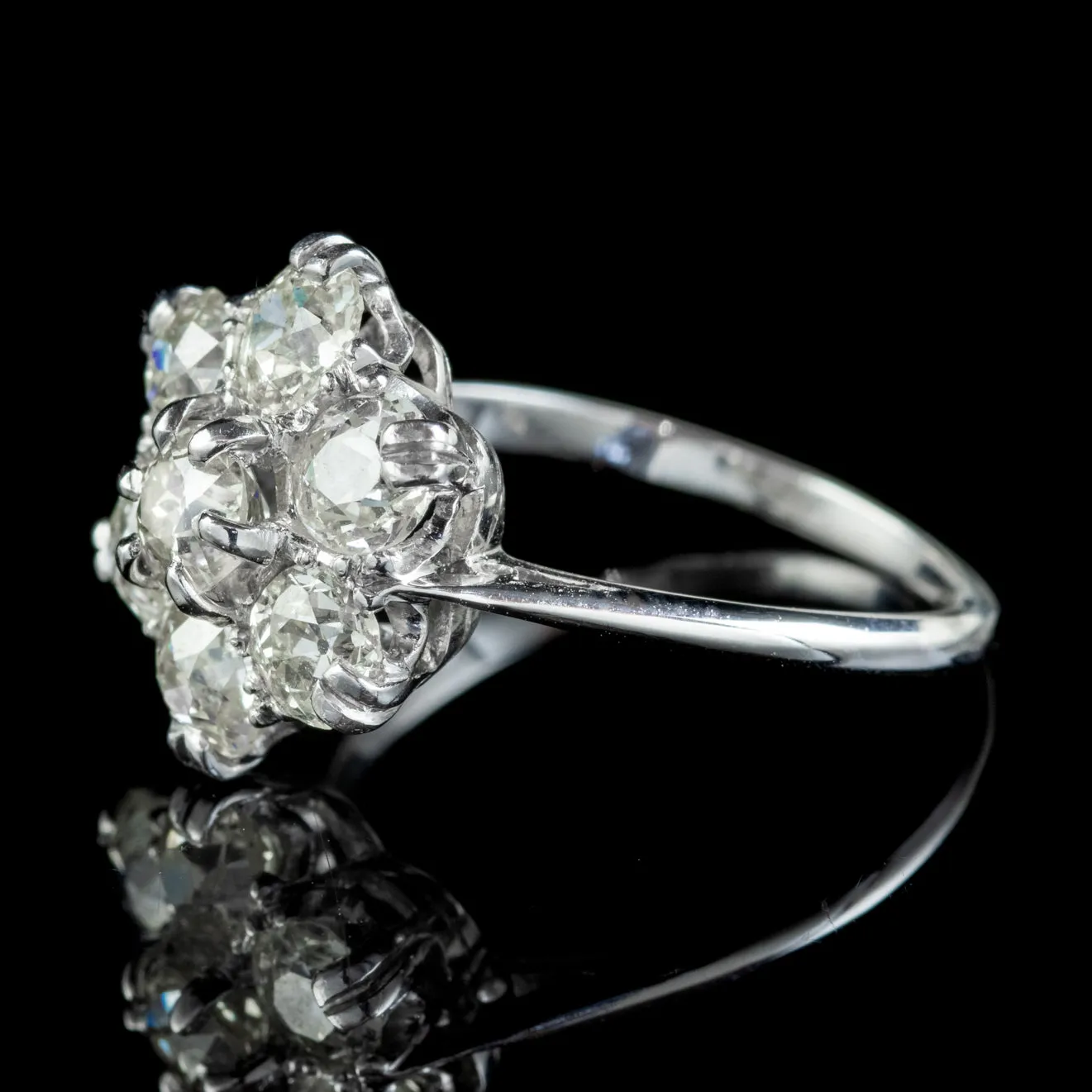 Edwardian Style Diamond Cluster Ring 18ct Gold Platinum 2.10ct Of Diamond