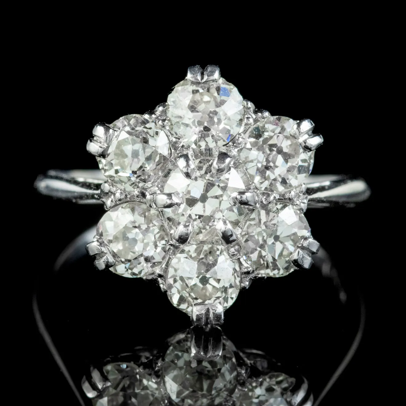 Edwardian Style Diamond Cluster Ring 18ct Gold Platinum 2.10ct Of Diamond