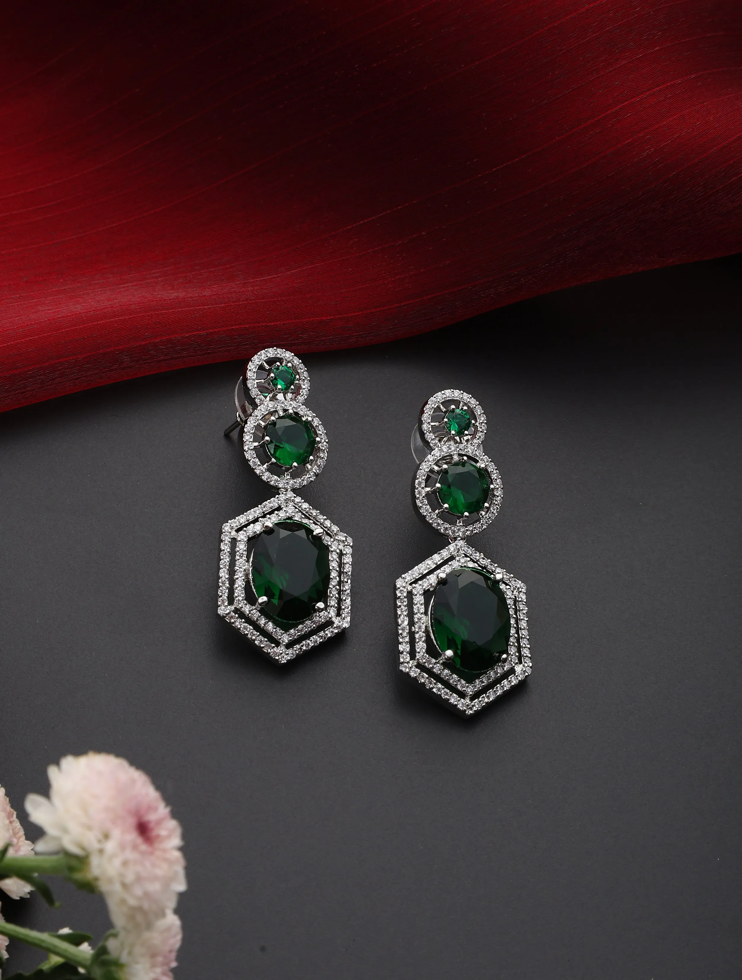 Emerald Hanging Shapes American Diamond Earring