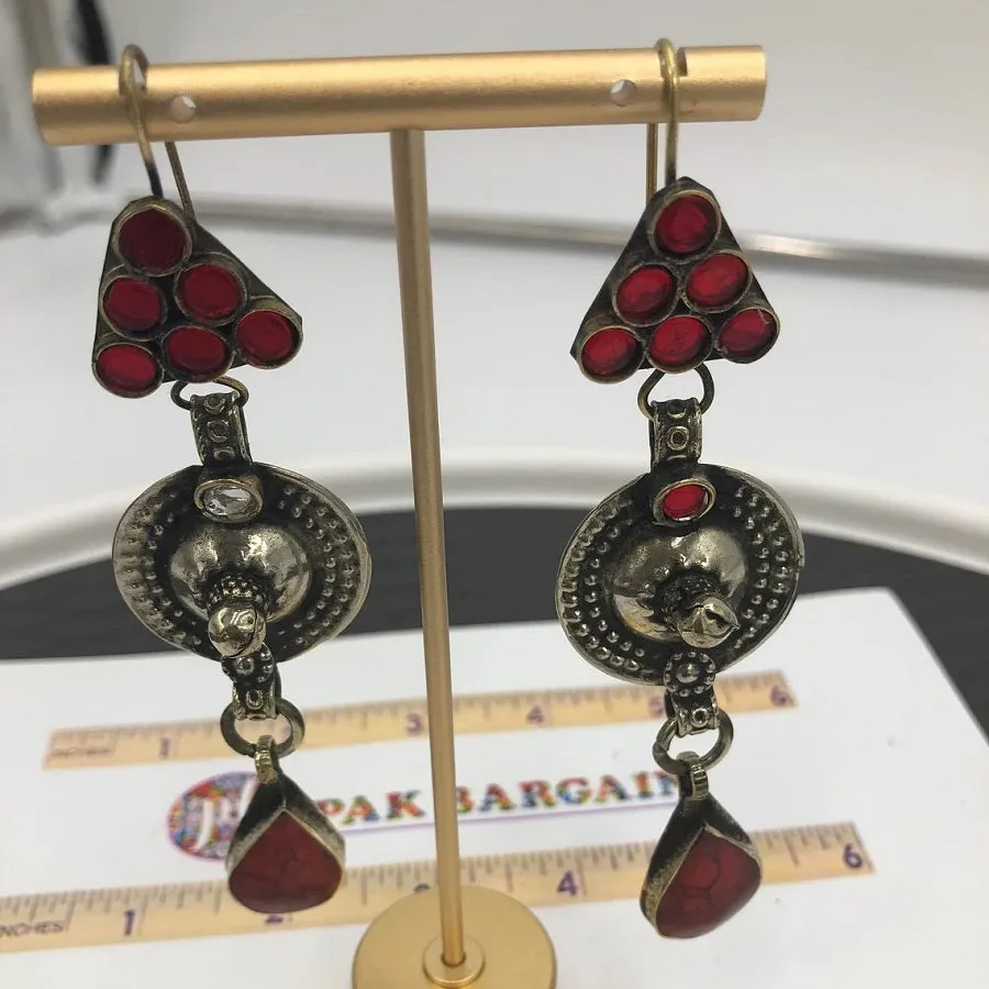 Ethnic Red Stone Dangle Earrings